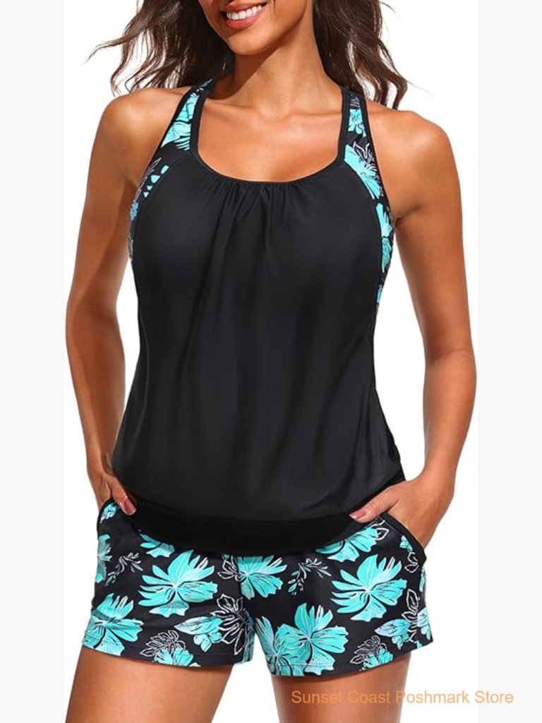 Tankini Swimsuits With Tummy Control Sporty Pockets Shorts